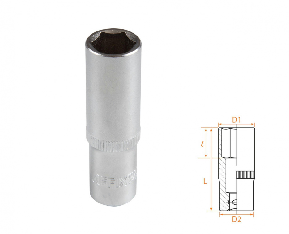 Головка торцевая глубокая шестигранная 3/8", 13 мм AFFIX AF00130013